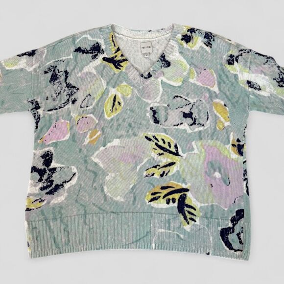 Nic + Zoe Women's Greenhouse Garden Sweater Blue Cotton V-Neck Size XL - Picture 2 of 11